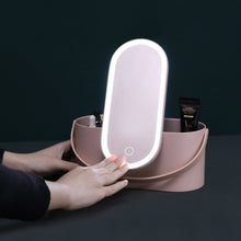 Load image into Gallery viewer, Travel Makeup Organizer With LED Lights Makeup Mirror