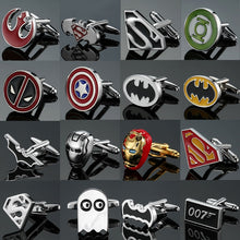Load image into Gallery viewer, Film Avengers A Letter Logo Cufflinks Superhero Thor Star Wars Flash Deadpool Batman Tie Clips For Men Party Shirt Jewelry
