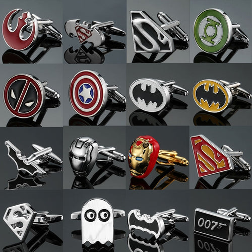 Film Avengers A Letter Logo Cufflinks Superhero Thor Star Wars Flash Deadpool Batman Tie Clips For Men Party Shirt Jewelry