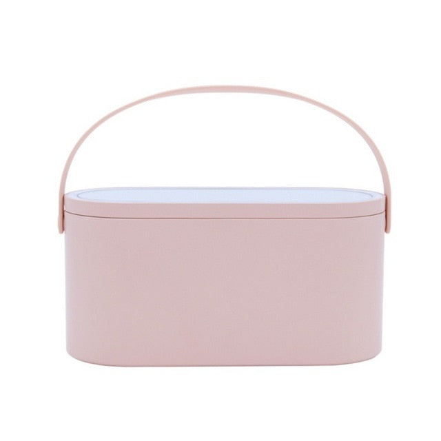 Travel Makeup Tools Cosmetics Organizer With LED Lights Makeup Mirror Creative 2 In 1  Portable Makeup Storage Box Case