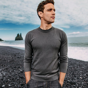 Autumn Men Sweater Solid Black Gray Green White Color Pullovers For Man Casual Slim Clothing New Male Wear Knitwear Tops 8921