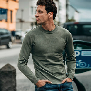 Autumn Men Sweater Solid Black Gray Green White Color Pullovers For Man Casual Slim Clothing New Male Wear Knitwear Tops 8921