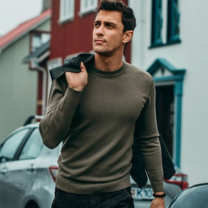 Autumn Men Sweater Solid Black Gray Green White Color Pullovers For Man Casual Slim Clothing New Male Wear Knitwear Tops 8921