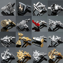 Load image into Gallery viewer, Brand new Fashion design men&#39;s French shirt Cufflinks button gold silver anchor rudder pistol bullet aircraft modeling Cufflinks