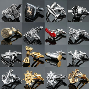 Brand new Fashion design men's French shirt Cufflinks button gold silver anchor rudder pistol bullet aircraft modeling Cufflinks